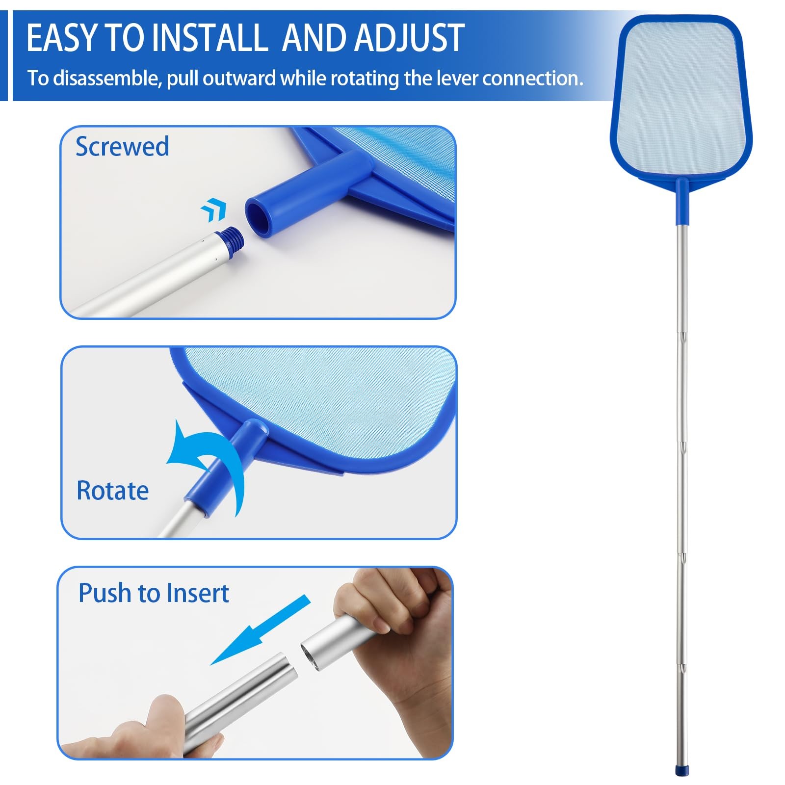 Pool Skimmer – Pool Skimmer Net with 5 Section Adjustable Telescopic Aluminum…