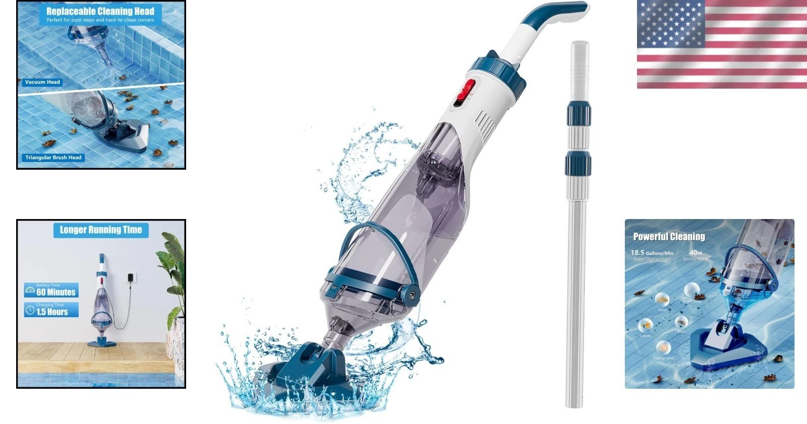 Efficient Telescopic Pool Cleaner for Above Ground Pools – 18.5 GPM Suction
