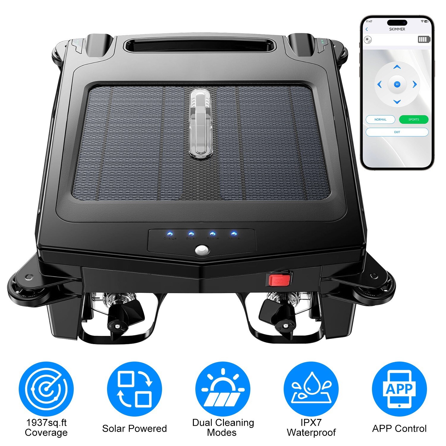 Solar Cordless Robotic Pool Cleaner Skimmer w/ APP Control for Pool Cleaning