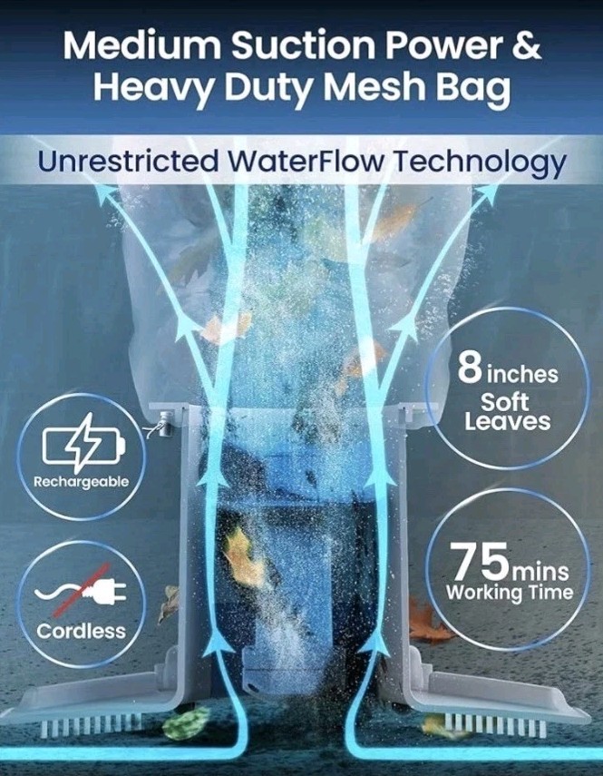 Kokido XTROVAC 410 Cordless Rechargeable Pool Vacuum 75 Min, Blue/Gray