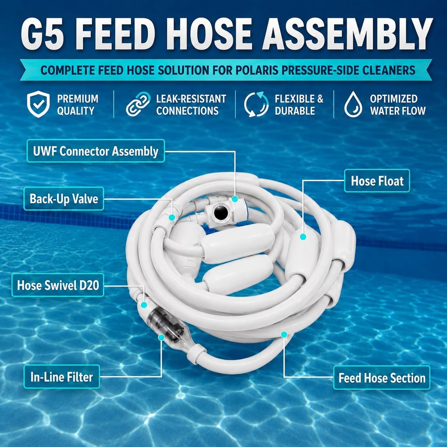 Upgraded G5 Pool Cleaner Feed Hose Replacemen For Polaris 280 380 Sport 4896