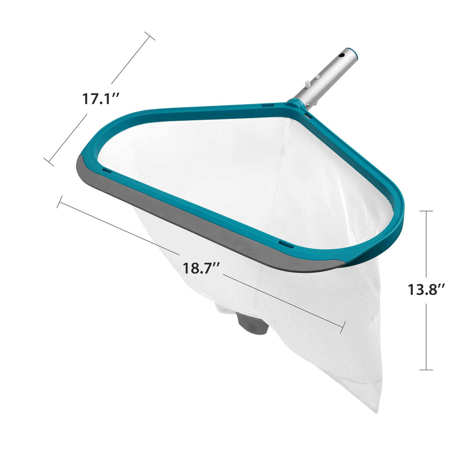 Teal & Gray Pool Leaf Rake with Aluminum Frame and Tab Easy to Empty Debris