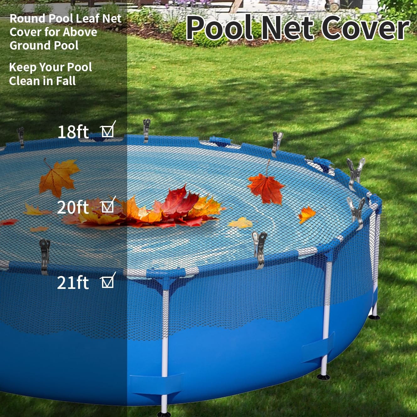 21 Feet Round Pool Leaf Net Cover – Pool Net Cover with 12 Pcs Swimming Pool …