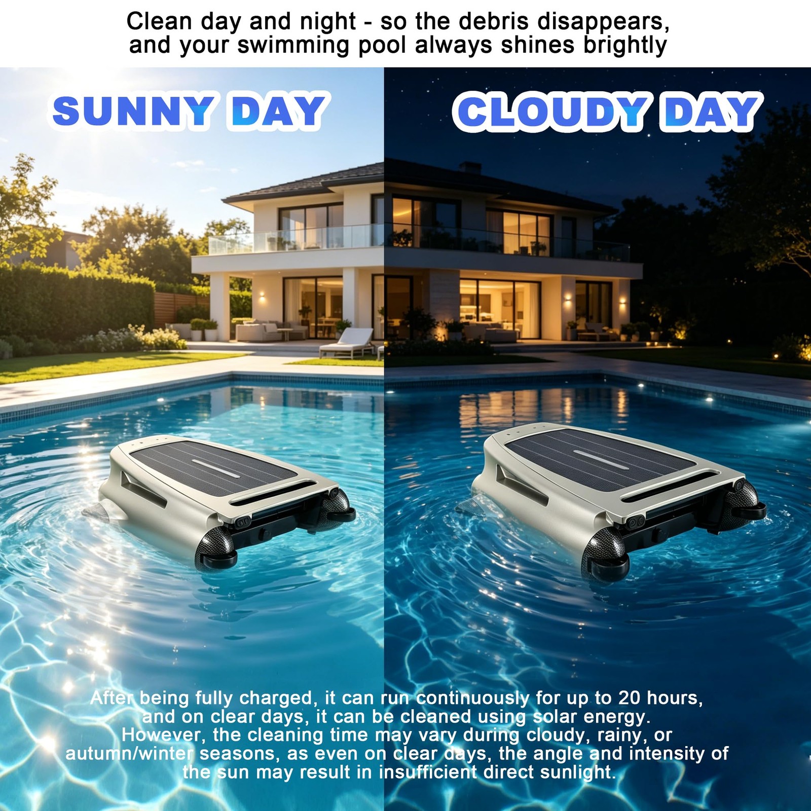 Uoark Solar Powered Robotic Pool Skimmer, Automatic Pool Surface Cleaner Robo…