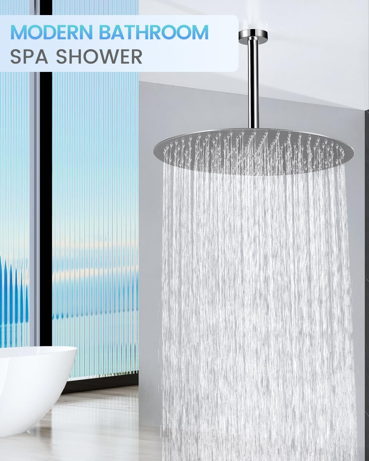 16&Prime; Brushed Nickel Rainfall Shower Head – All Metal with 230 Nozzles