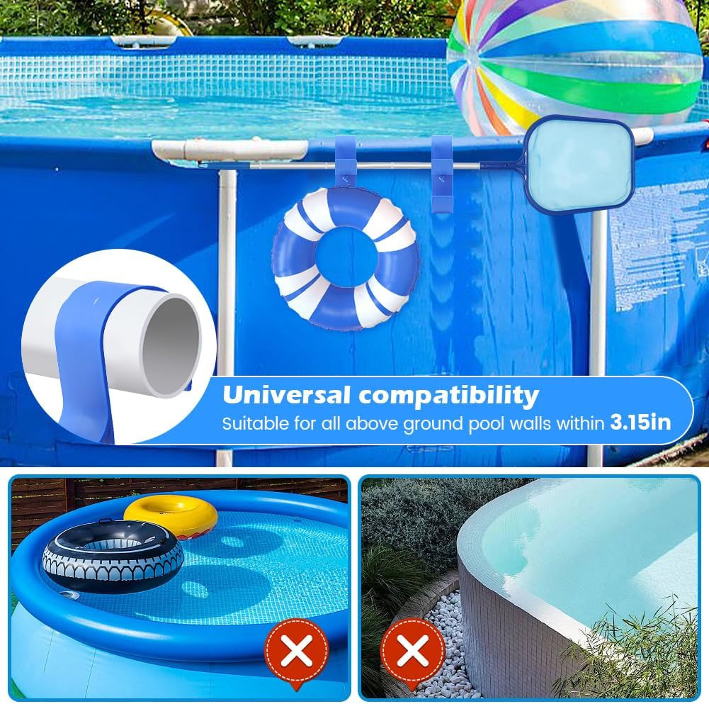 Poolside Pool Leaf Skimmer Net Holder, Swimming Pool Pole Hanger Hooks, 2 Hooks