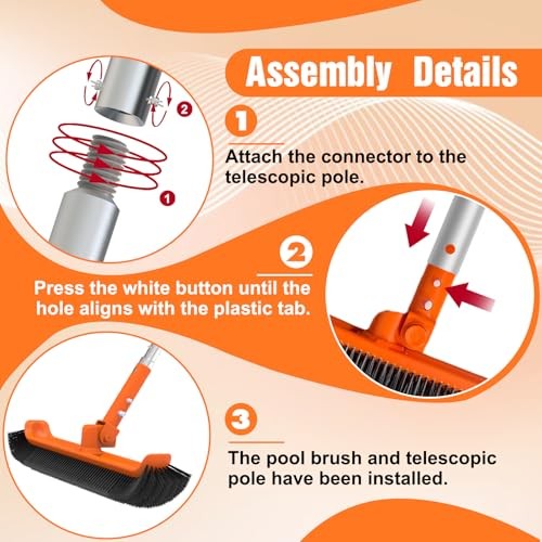 Pool Brush with Pole Heavy Duty Telescopic Pool Pole with 18&Prime; Pool Brush, 16FT