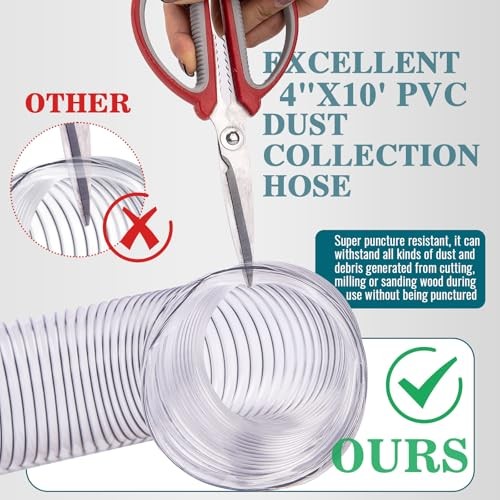 4&Prime; X 10&prime; Dust Collection Flexible Hose with 4 In Clamp Heavy Duty Pvc Dust