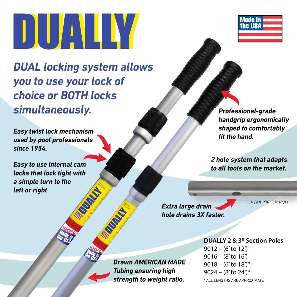 Skimlite Manufacturing Dually 9016 Telescopic Pool Pole 8-16 Ft Dual Locking