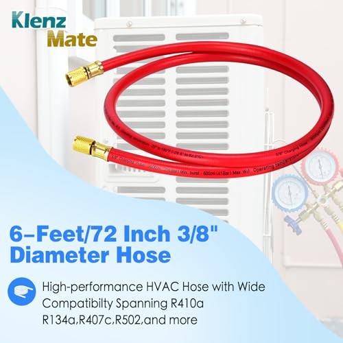 2026 Upgraded 3/8&Prime; HVAC Vacuum Hose,72” Refrigerant Charging Red 6Ft