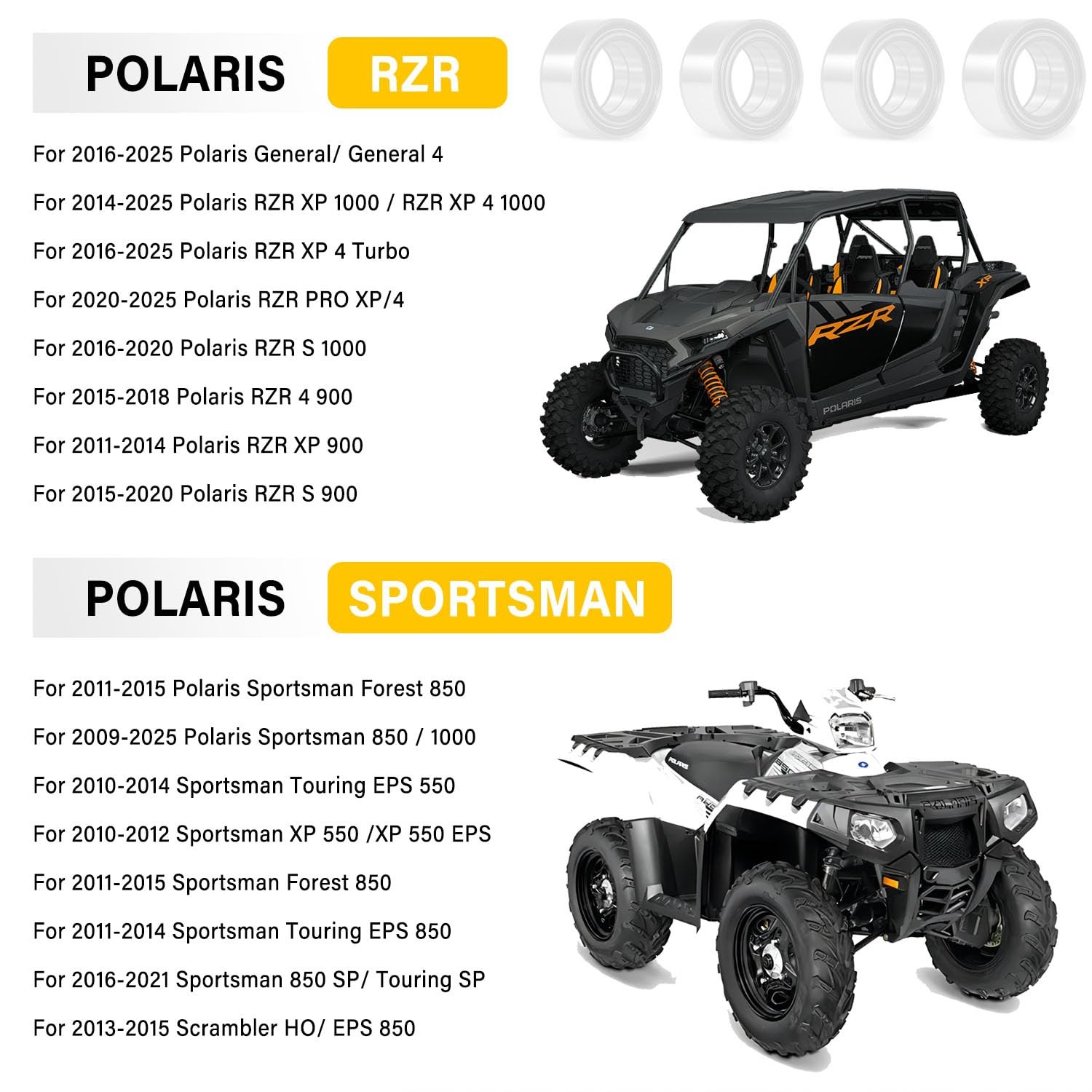 Front and Rear Wheel Bearings for Polaris RZR XP 900 1000 4 S