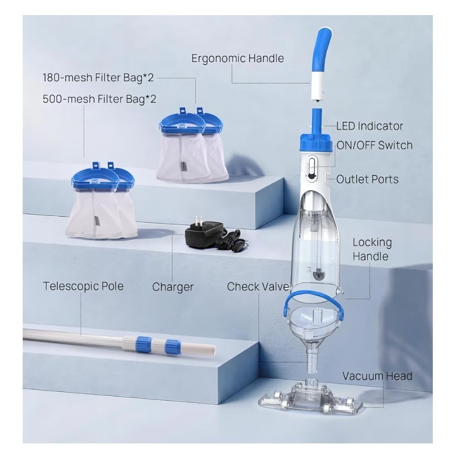 Handheld Cordless Pool Vacuum* Battery Pool Vac* Cordless Pool Cleaner 1,110 GPH