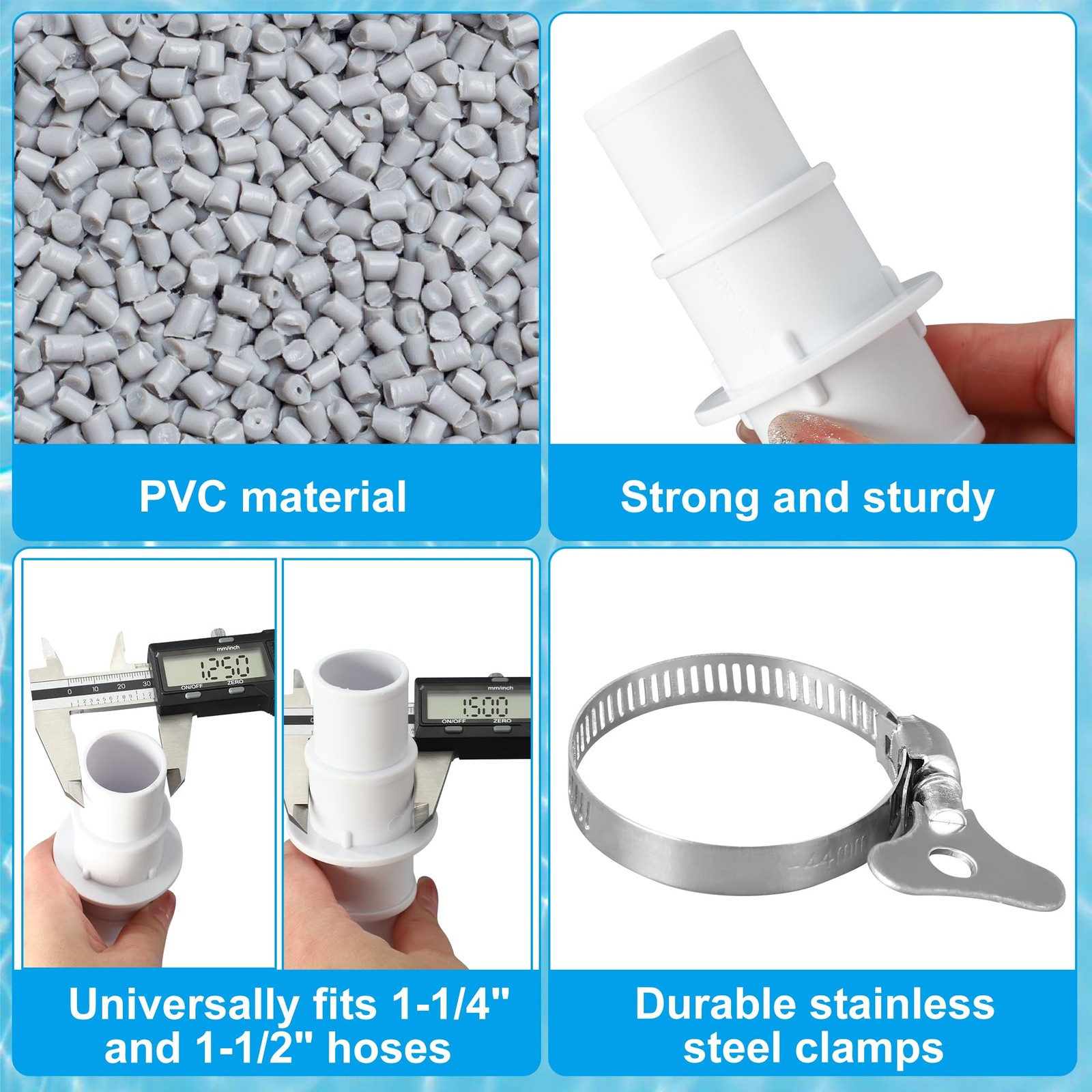 Pool Hose Adapter Pump Connector 1.25 to 1.5 inch inches, White