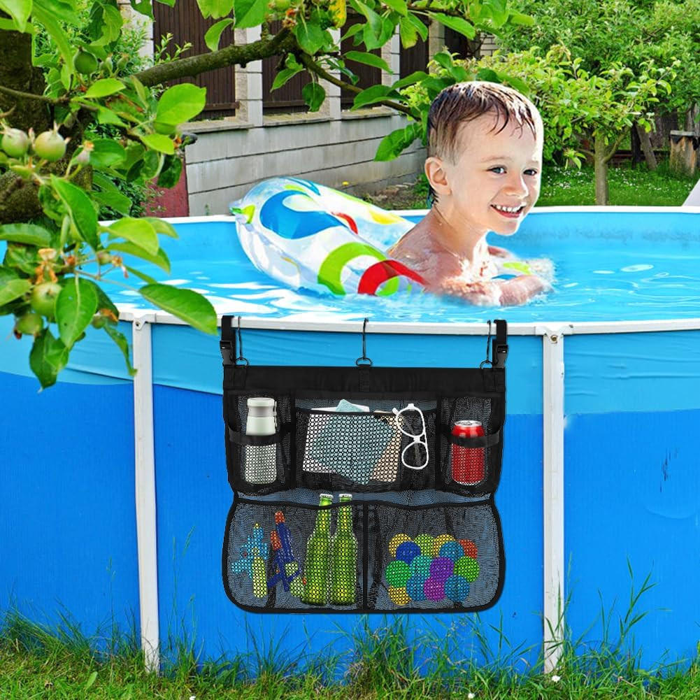 Pool Float Storage Net, above Ground Pool Hanging Organizer with 5 Mesh Pockets,