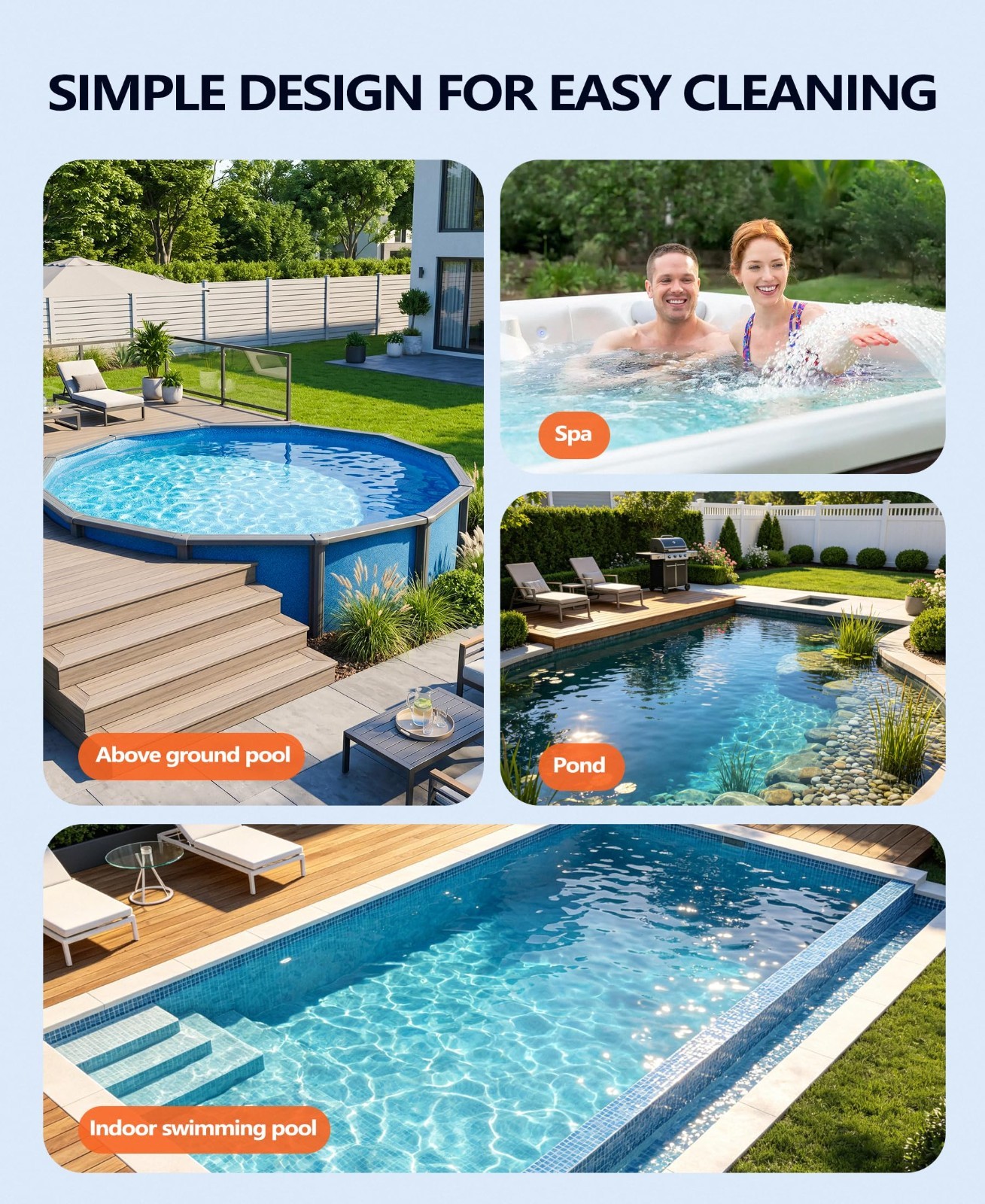 Portable Handheld Pool Vacuum Cleaner for Above Ground Pools & Hot Tubs, 75&Prime; Pol