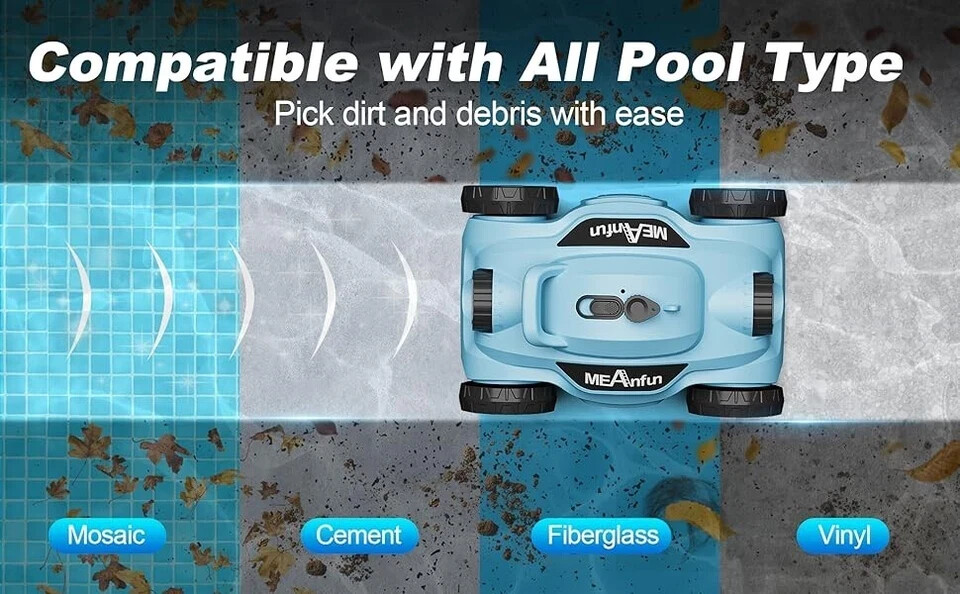 CORDLESS BLUE ROBOTIC POOL CLEANER Meanfun MF-PC01 BLUE NEW