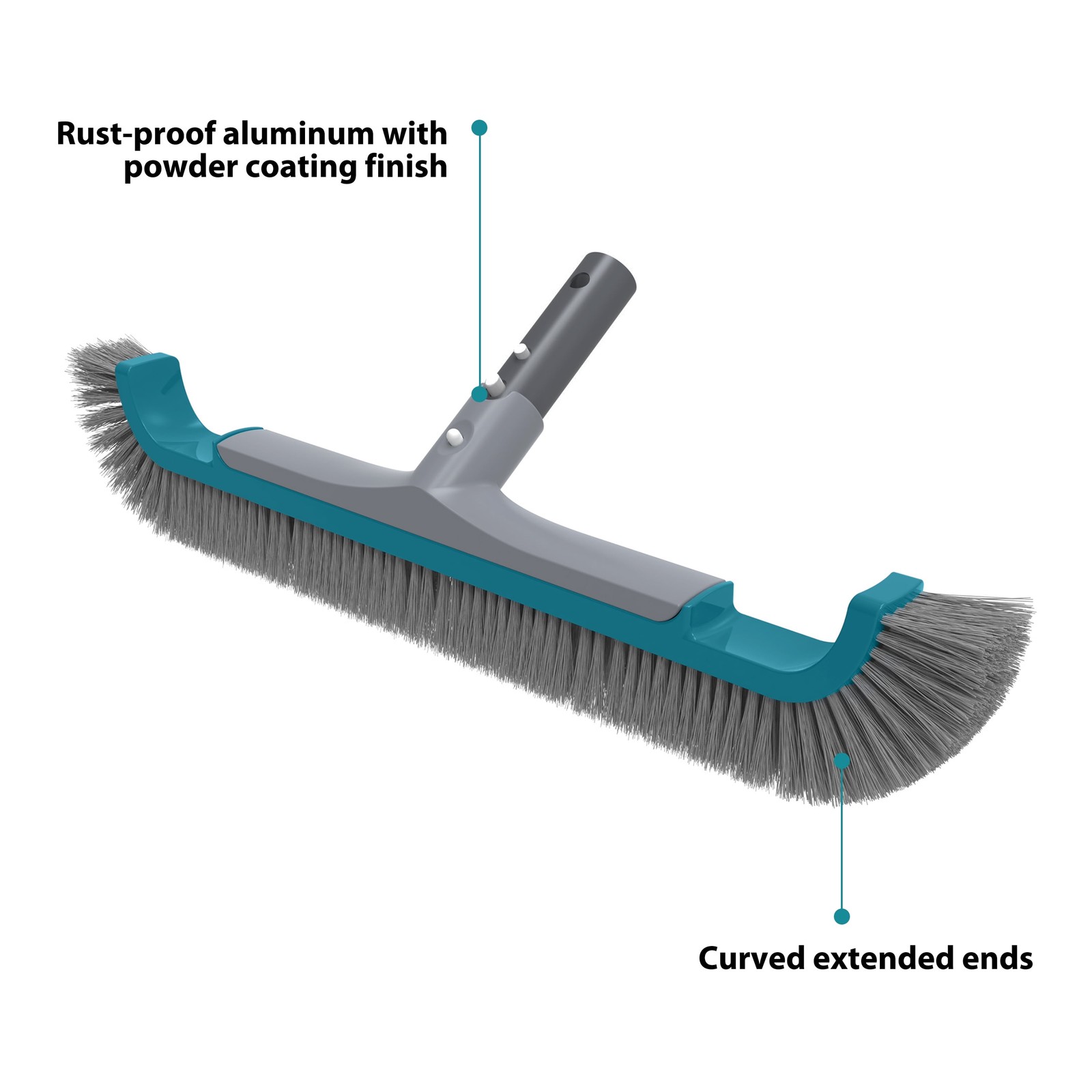 Teal & Gray 20&Prime; Curved-end Pool Brush with Extended PP Side bristles