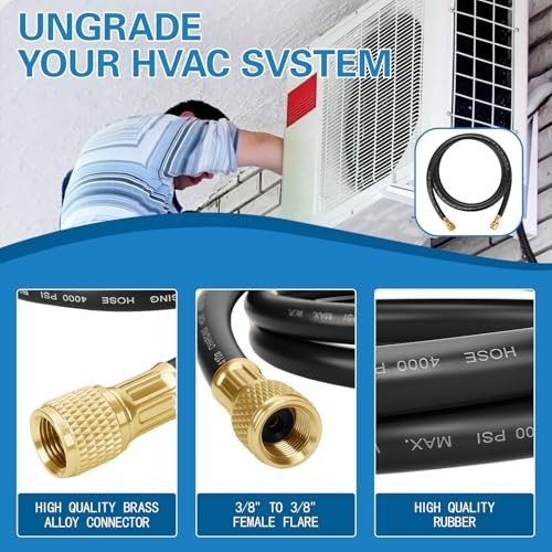 2026 Upgraded HV1-3/8&Prime; HVAC Vacuum Hose,Standard 3/8&Prime;×3/8&Prime; Flare Fittings,6