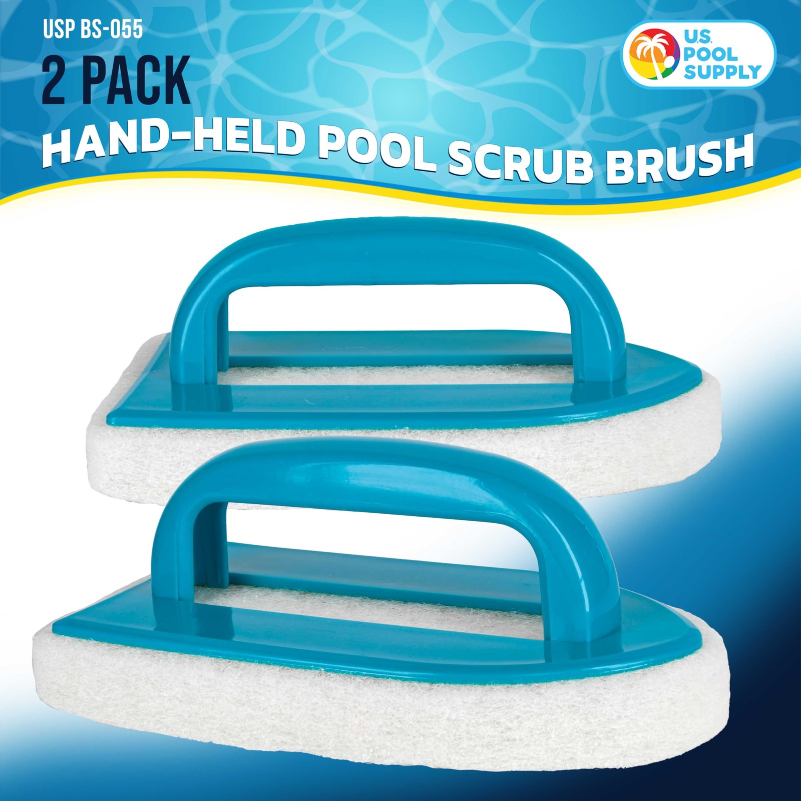 U.S. Pool Supply Hand-Held Scrub Brush, 2 Pack – Surface 3×7, Blue