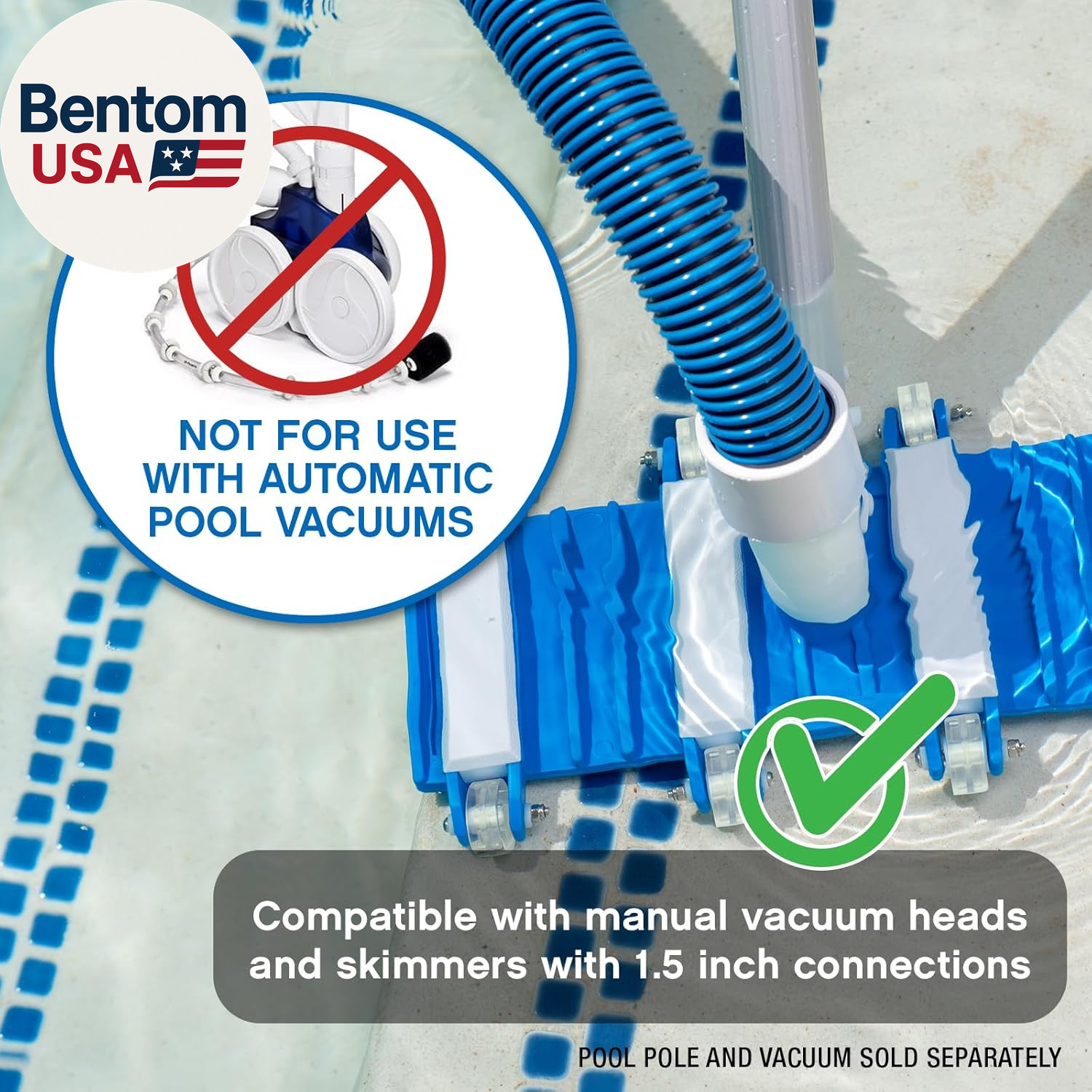 Manual Pool Vacuum Hose, 30 Ft X 1-1/2” for Inground & above Ground Pools, Not f