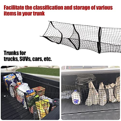 Heavy Duty Mesh Cargo Net by Amiss – 3 Pocket Trunk Bed Storage Organizer