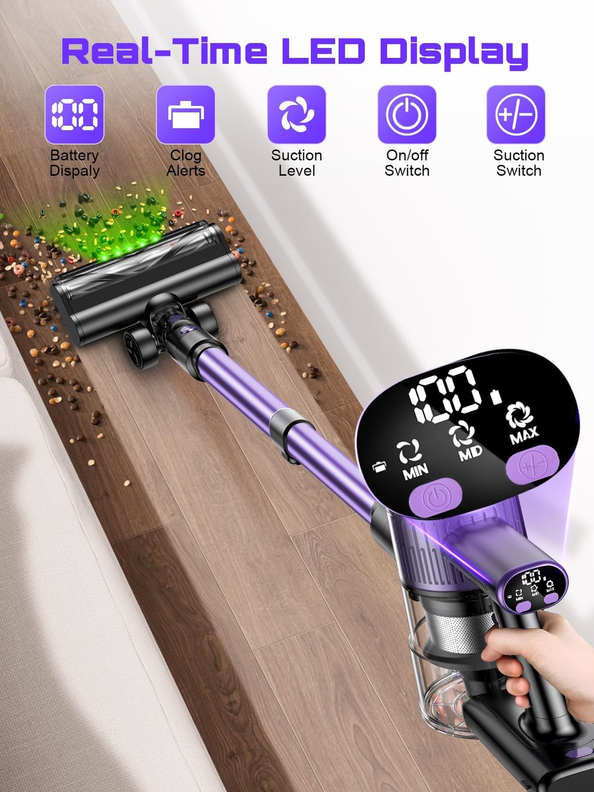 Cordless Vacuum Cleaner, 10 in 1 Stick Vacuum with Powerful Suction, Hose, Gr…