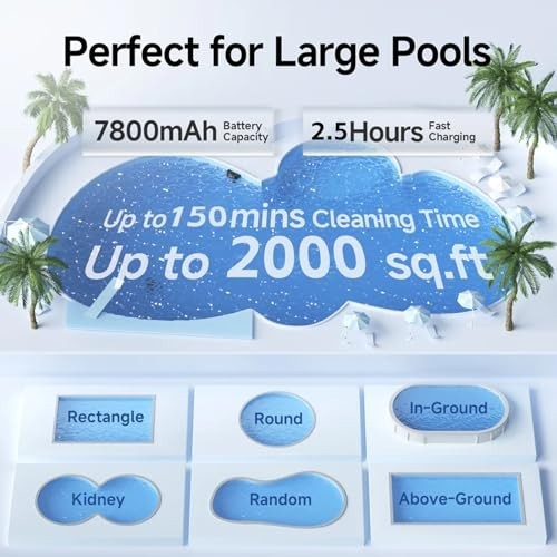 SAT20 Cordless Robotic Pool Cleaner 180 Mins Runtime Auto Vacuum Up to 2000