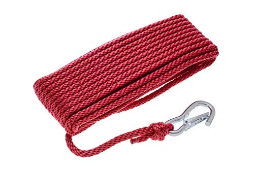11736-7 Solid Braided MFP Anchor Line, Red, Spring Hook, 3/8-Inch Diameter,