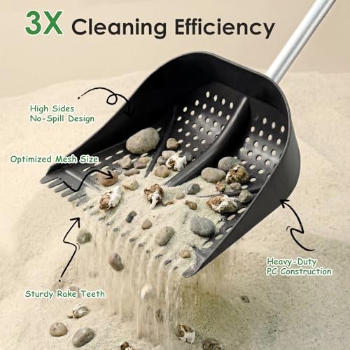 Heavy-Duty Yet Lightweight Chicken Poop Scooper & Rake 2-in-1, Adjustable Black