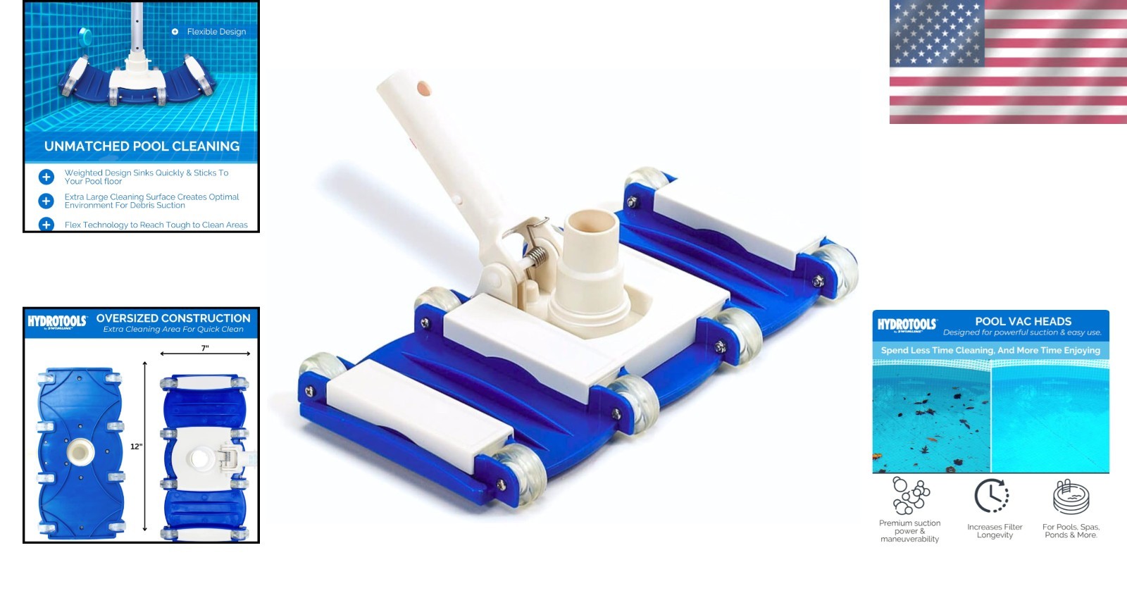 Efficient Hydrotools Pool Vacuum with Wheels – Universal Hose Compatibility