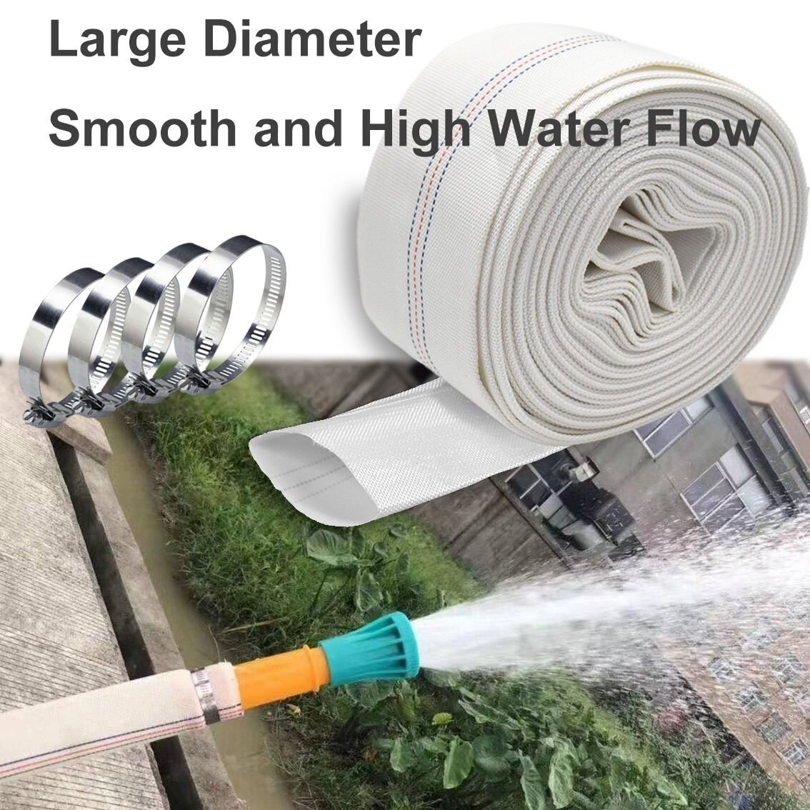 3&Prime; Agricultural Grade PVC Lay Flat Discharge Hose 100&prime; Backwash Drain Hose