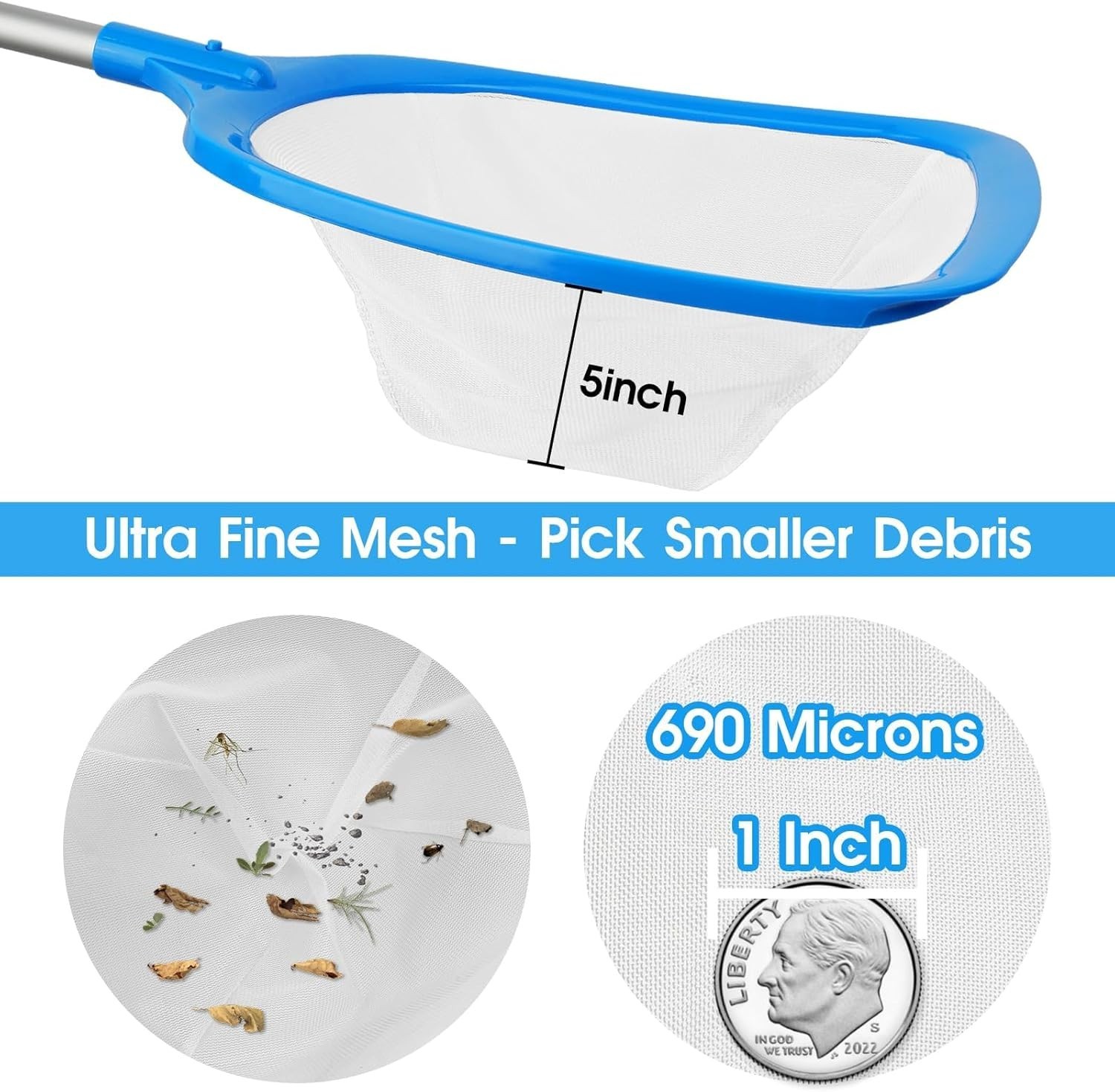 Ultra Fine Mesh Hot Tub Skimmer with 12 » Aluminum Pole – Lightweight & Compact
