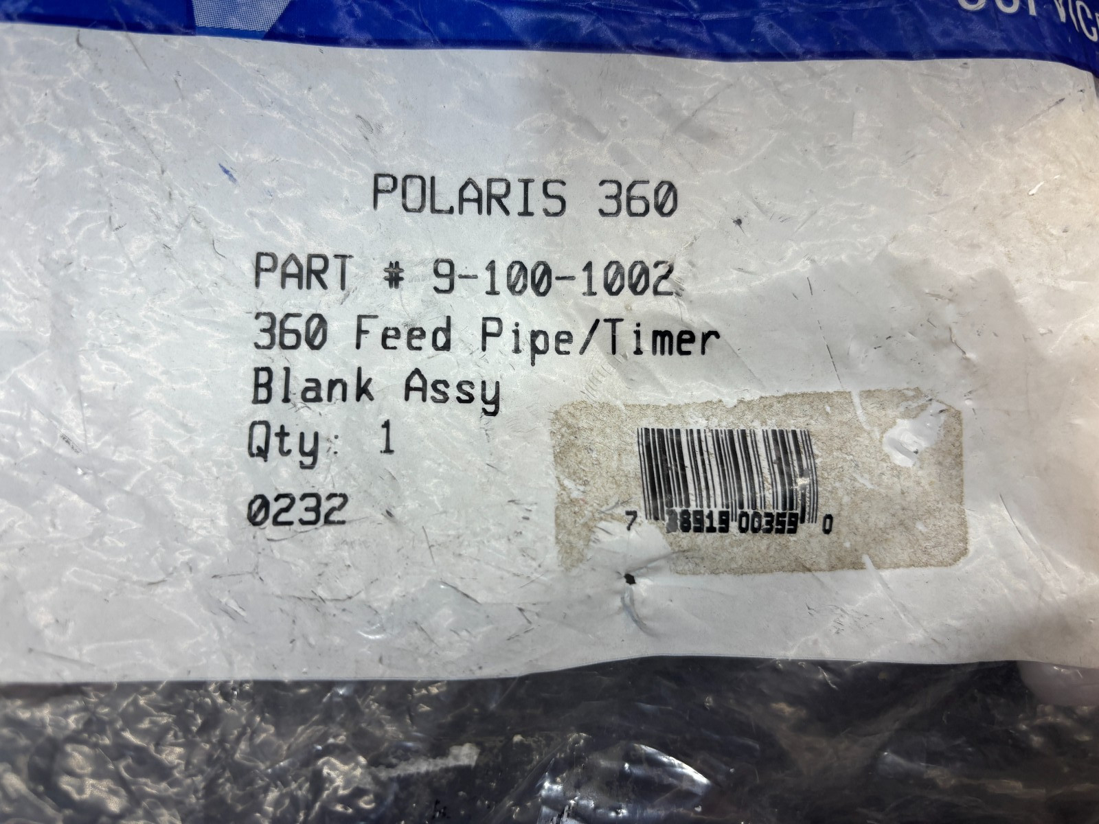 Polaris 9-100-1002 Feed Pipe Timer Blank Assembly Vac-Sweep