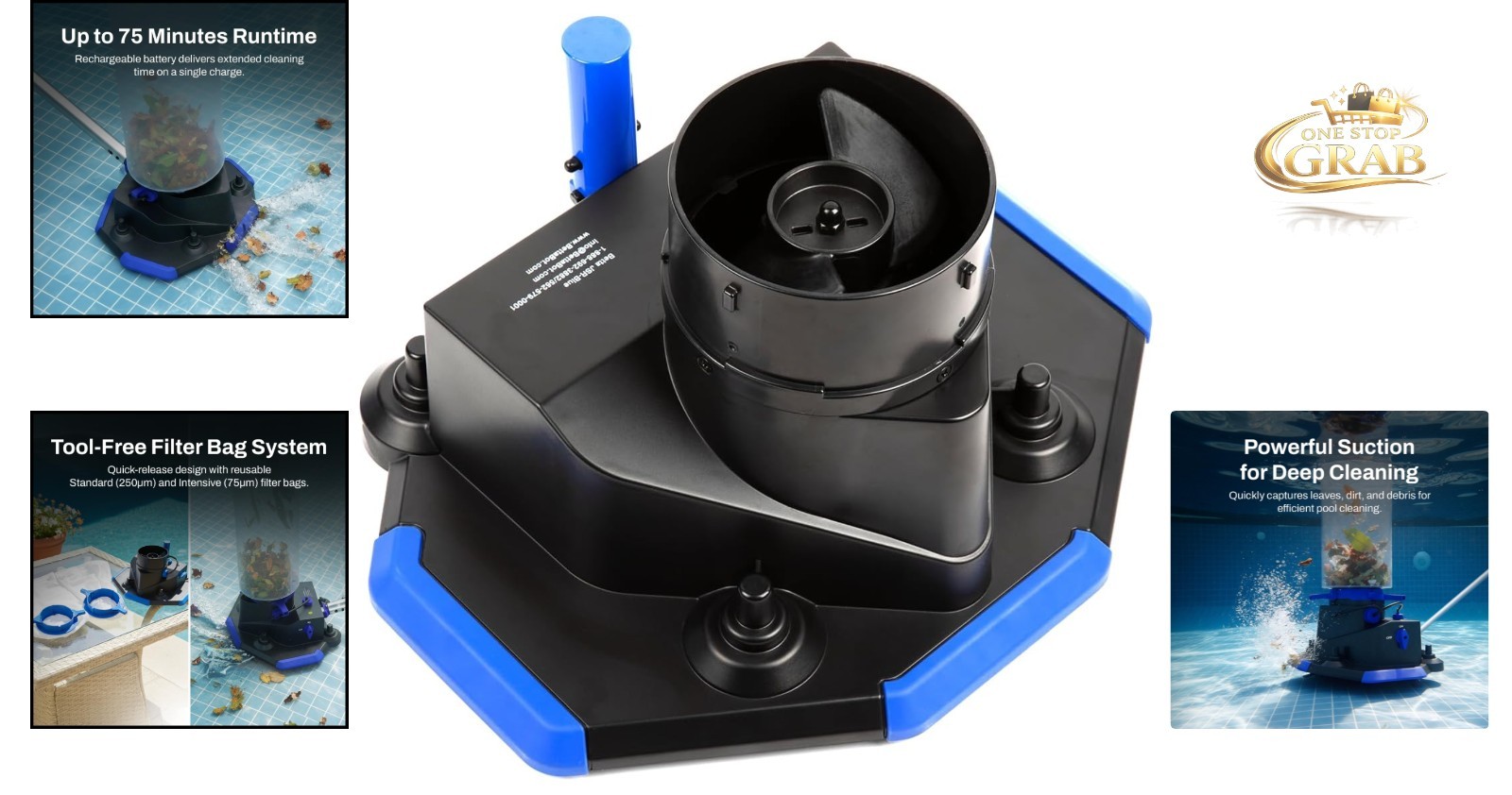 Jet Sweep Cordless Pool Vacuum Rechargeable Handheld Cleaner Blue