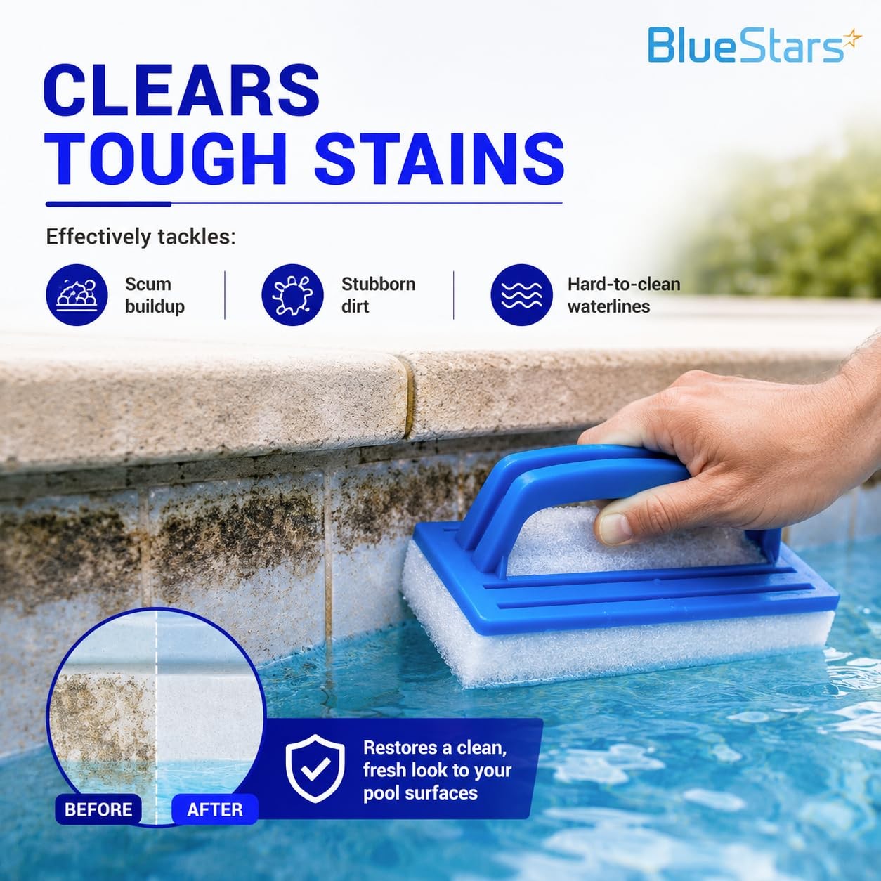 Heavy Duty Hand-Held Sponge Pool Scrub Brush – for Tile, Grout, Walls, Vinyl …