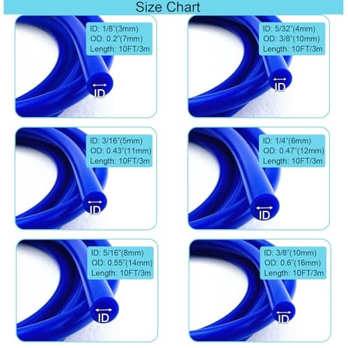 Silicone Vacuum Hose Kit Blue 6PCS 10FT 1/8&Prime; 5/32&Prime; 3/16&Prime; 1/4&Prime; Blue 10FT 6PCS