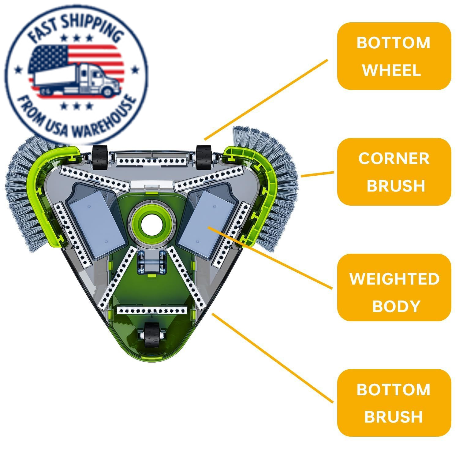 Upgrade Pool Vacuum Head with Wheels & Side Brushes, Universal Green