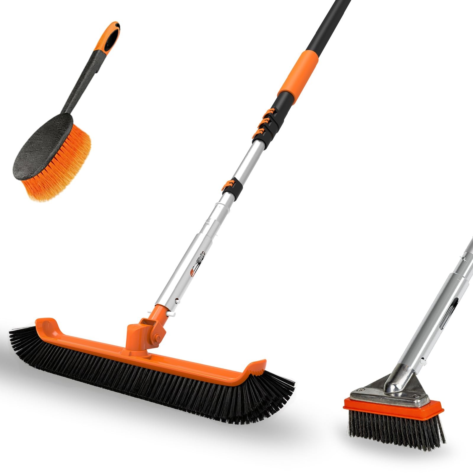 4-in-1 Heavy Duty Pool Brush with 12FT Pole for Inground & Above Ground Pools