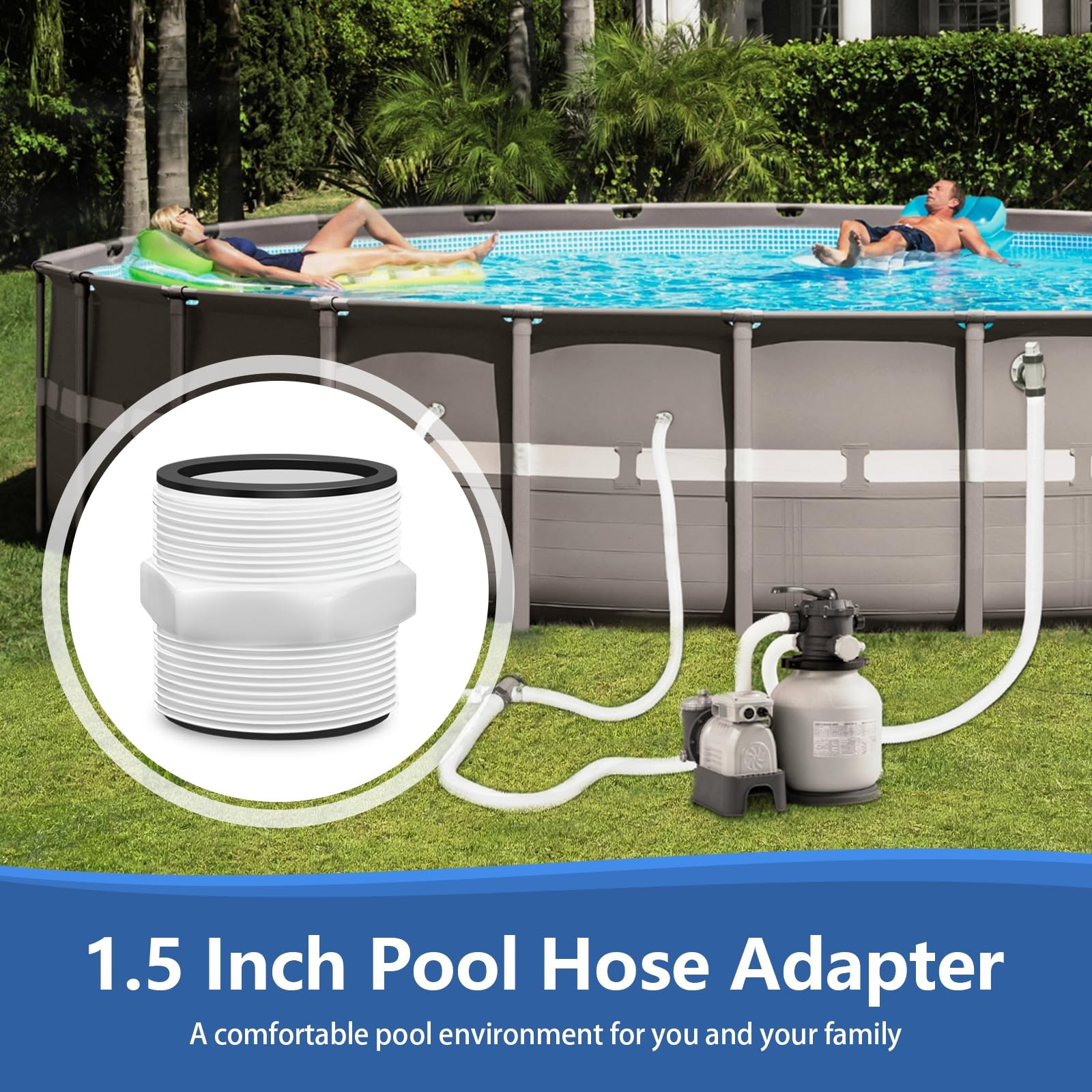 Pool Hose Adapter for Intex Above Ground Pools Pump Parts -1.5 1 Pack, White