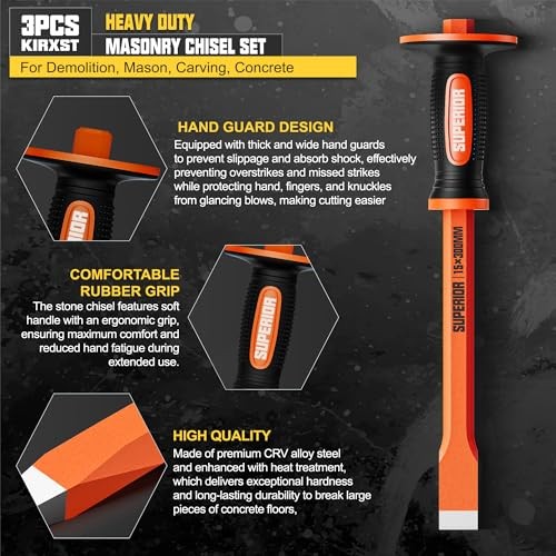 3Pcs Heavy Duty Masonry Chisel Set with Hand Guard 3Piece Masonry Chisel