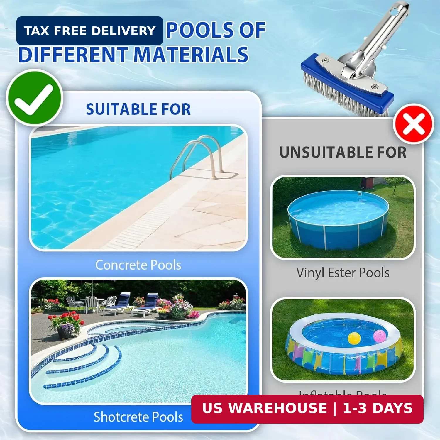 5-Inch Pool Brush Head – Combo Nylon & Stainless Steel Wire Bristles, Heavy Duty