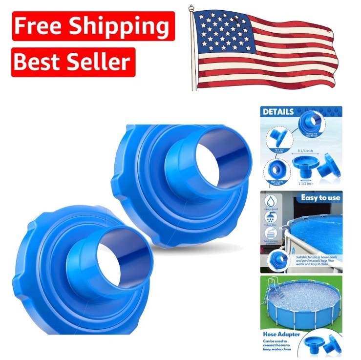 Blue Pool Vacuum Hose Adapters – 2 Pcs for 1 1/2&Prime; Connections, Easy Installation
