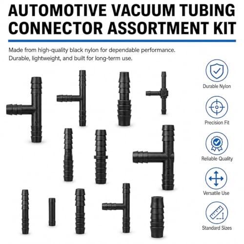 Silicone Vacuum Hose Kit 6PCS 5FT Tubing (1/8&Prime;) – Black with Connectors