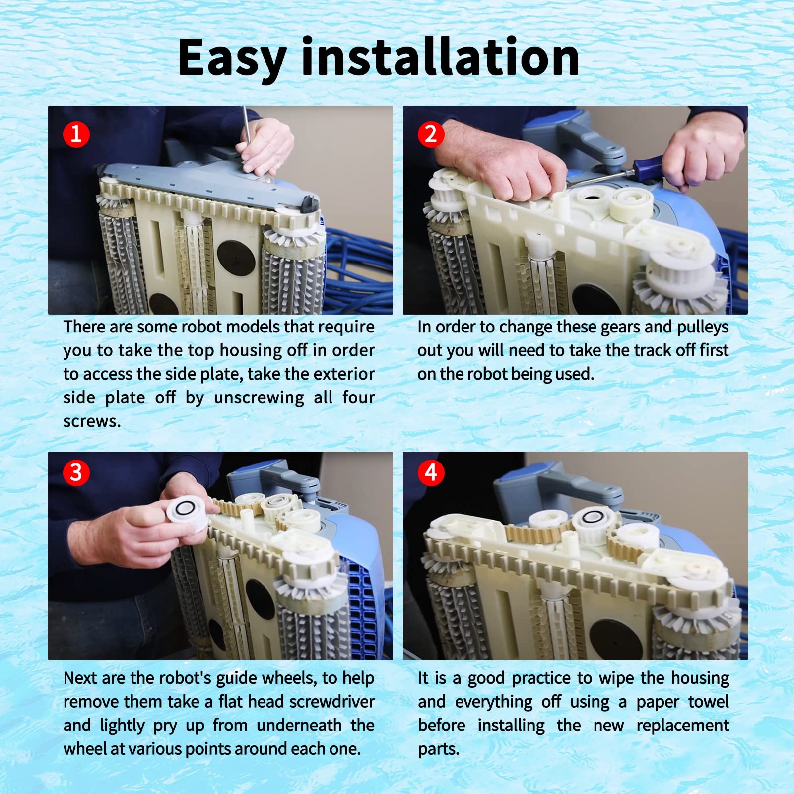 « 4Pack Guide Wheels & 2 Pulley Gears for Dolphin Nautilus Robotic Pool