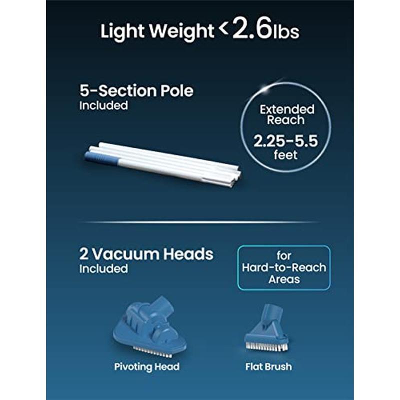 Rechargeable Cordless Handheld Pool Vacuum W/ Adjustable Pole & Brush Heads New
