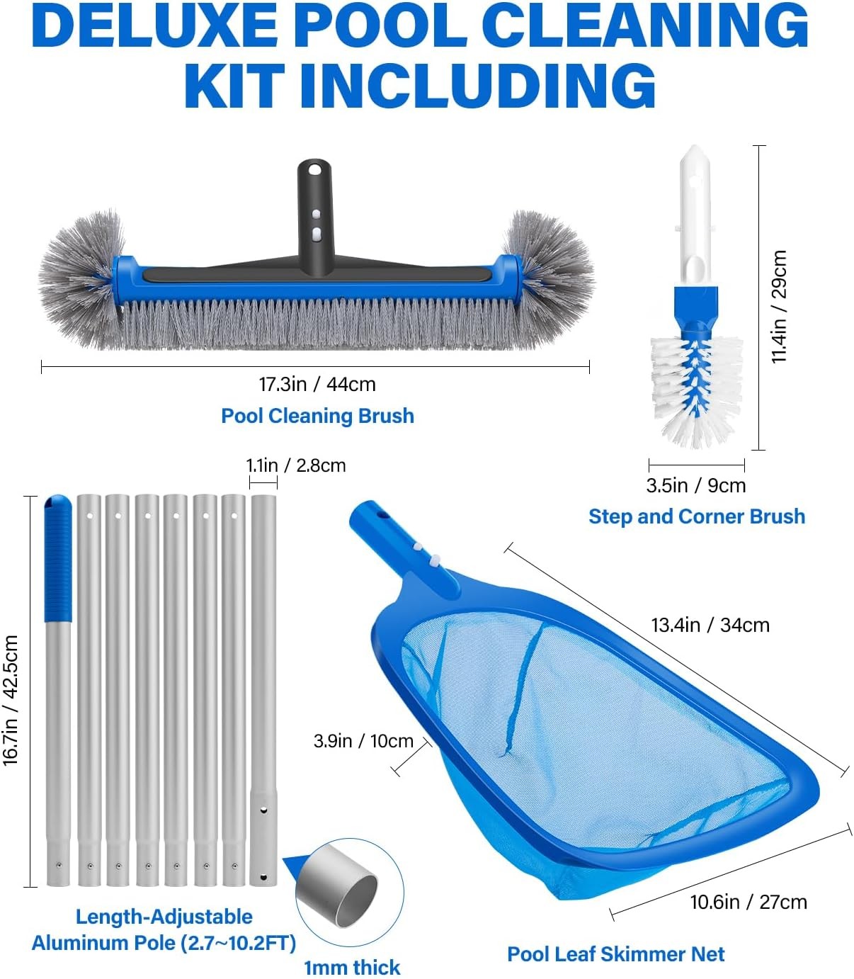 4-in-1 Deluxe Pool Cleaning kit Pool Cleaning Tools W/ 10Ft Adjustable Pole