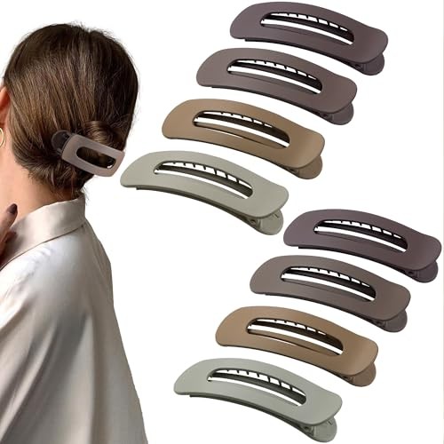 8 Pcs Large Lay Flat Claw Clips for Women – French Side Matte – Multiple Brown