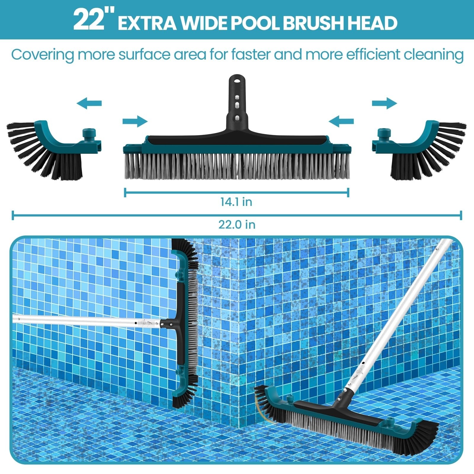 Deluxe Pool Cleaning Kit – Net, Vacuum Head & 13FT Brush Pole for Inground/Above