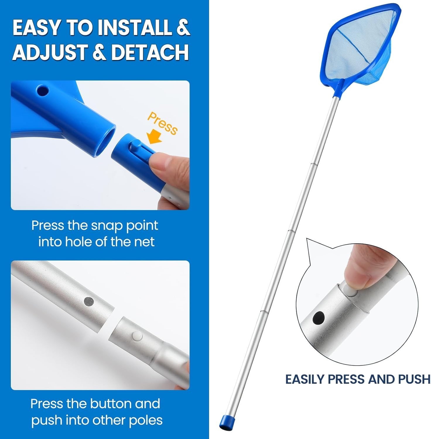 Pool Skimmer Net, Deep Pool Leaf Net with Reinforced Frame, Large Capacity Rake