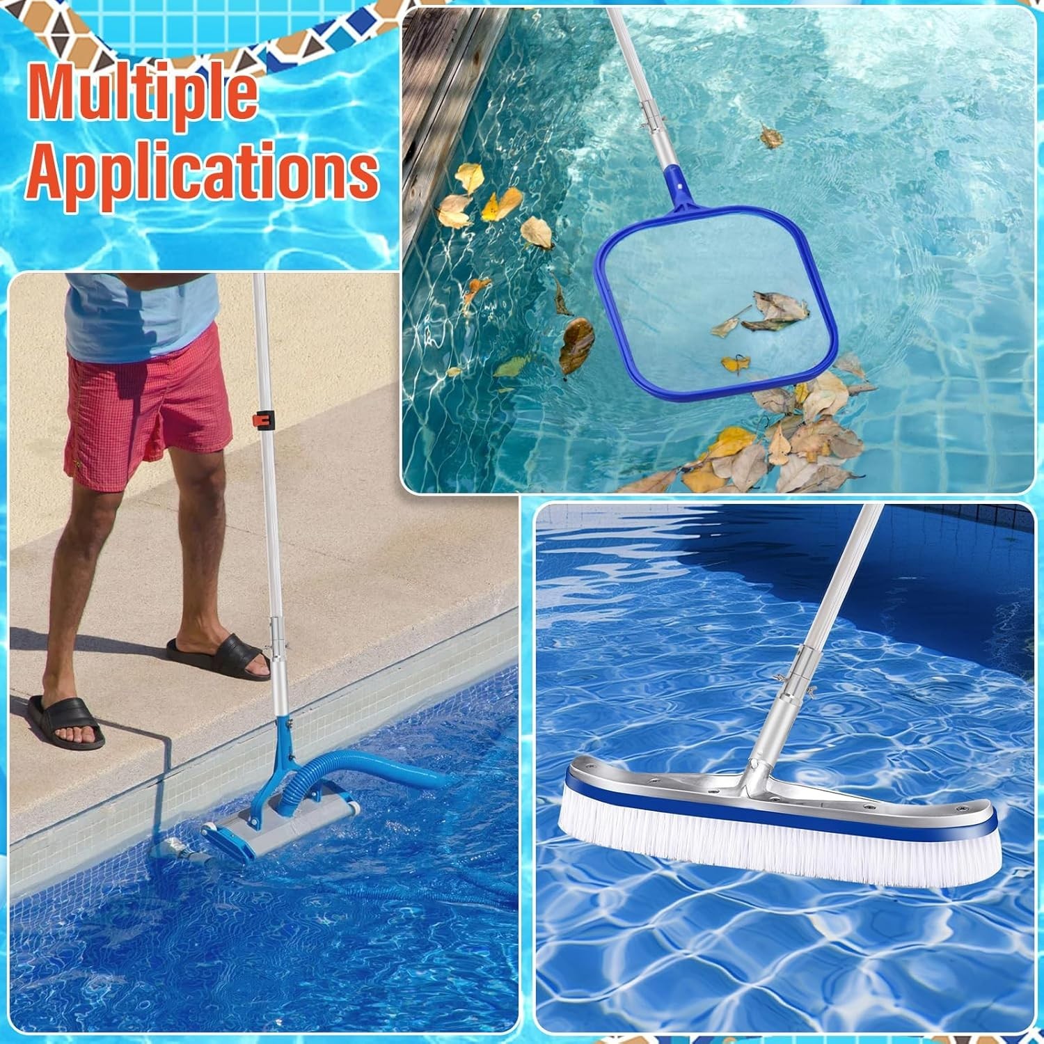 16ft Heavy Duty Aluminum Telescopic Pool Pole with Locks for Skimmer Rake Brush